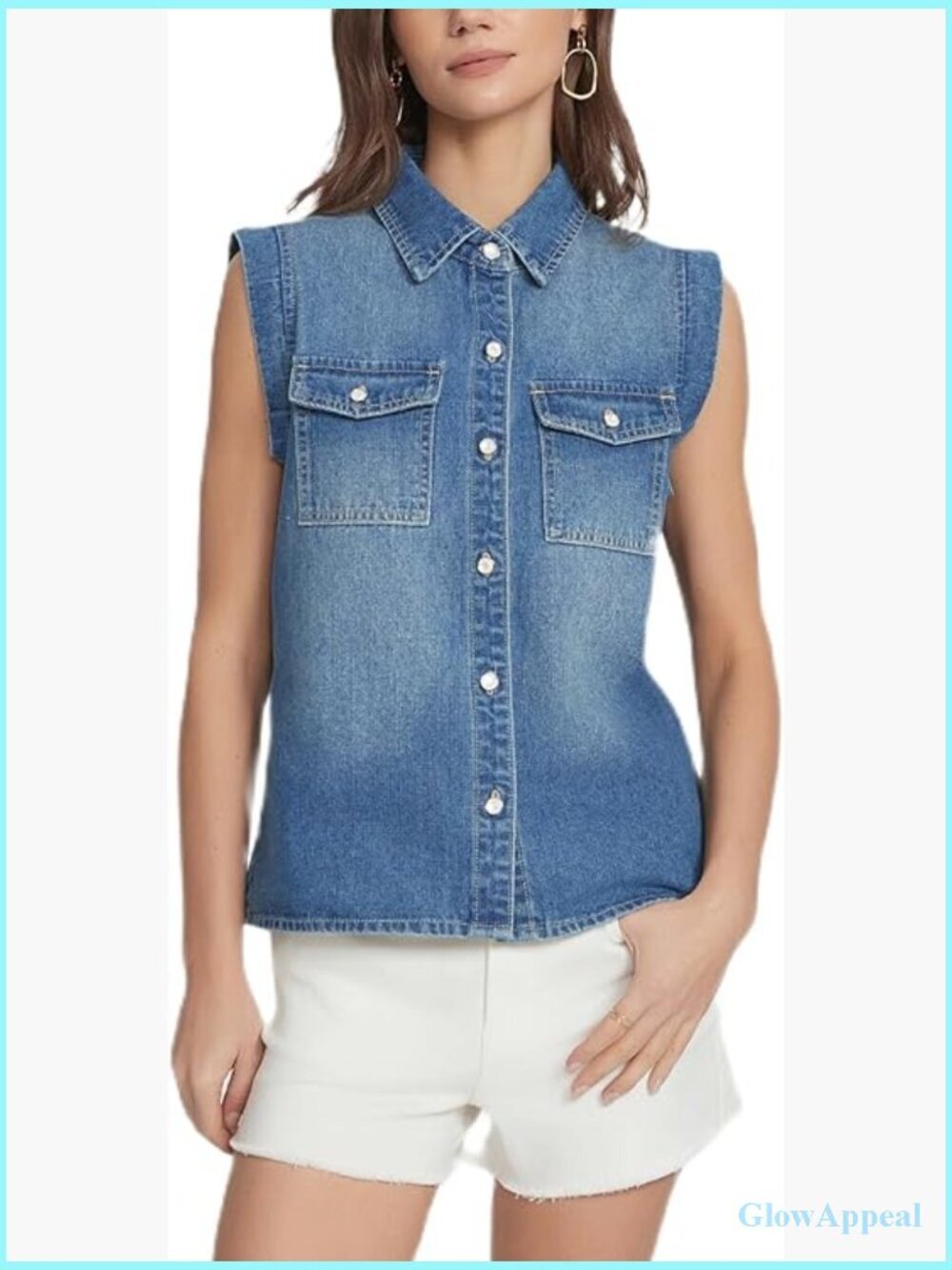 Sleeveless Denim Vest Jacket Button Down Jean Shacket Summer Top Collared